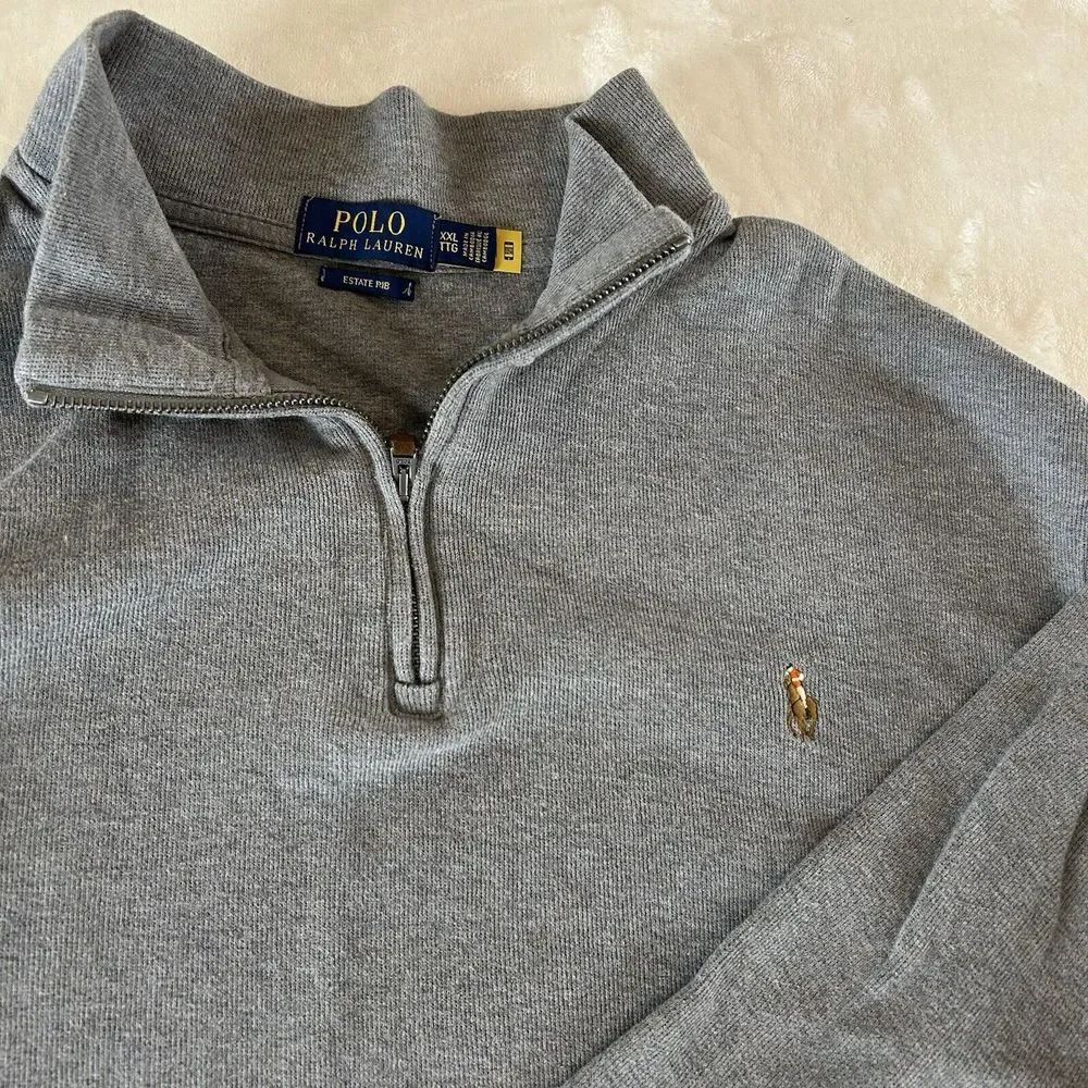 Polo Ralph Lauren Sweater 2XL Gray Estate Rib Flesh Pony 1/4 Zip Long Sleeve XXL